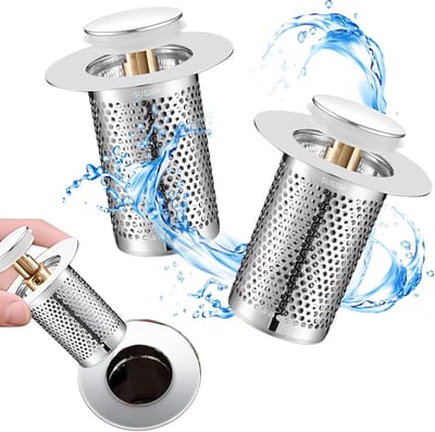 2x Universele Wastafel Stopklikker 33-55 mm met Haarzeef voor Binnen- en Buitenafvoer, Chroom