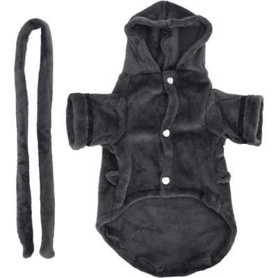 Peignoir pour animaux de compagnie en peluche doux absorbant Vêtement de nuit pour chien avec capuche Ceinture de taille pour chiot ChatsL L(for 6.5-9kg) black