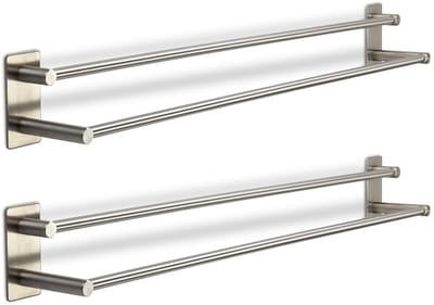 2 stuks SOTECH dubbele hakenlijst Talida RVS, lengte: 735 mm zelfklevend incl. 3 S-haken voor keuken en badkamer
