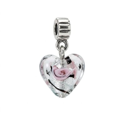 Quiges - Glazen - Hanger - Bedels - Doorzichtig - Licht - Blauw - Met - Roze - Bloemetje - Bead Past op alle bekende merken - armband