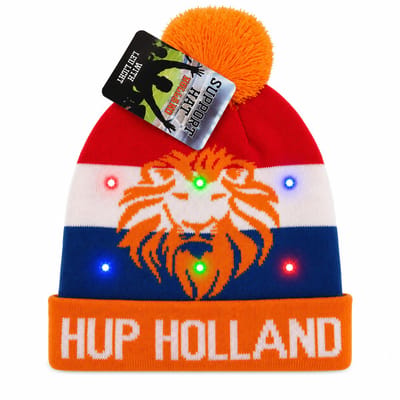 Holland Muts WK Voetbal 2026 – Oranje Supportersmuts met 6 LED Lampjes – Hup Holland Fan Muts