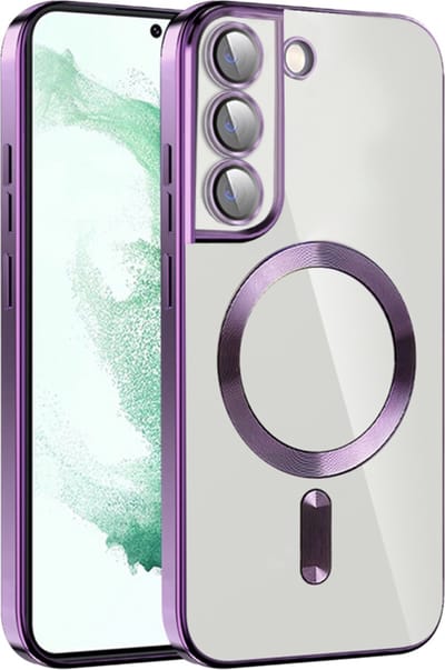 Hoesje geschikt voor Samsung Galaxy S22 - Techsuit Luxury Crystal Back Cover - Geschikt voor MagSafe - Transparant/Lichtpaars