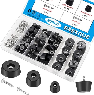 Rubberen Voetjes - Bumperdoppen Antislip - Meubels Beschermen - Met Roestvrijstalen Ring - 124 Stuks Assortiment - Zwart