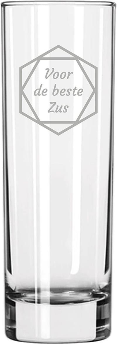 Gegraveerde longdrinkglas 22cl voor de beste Zus in hexagon