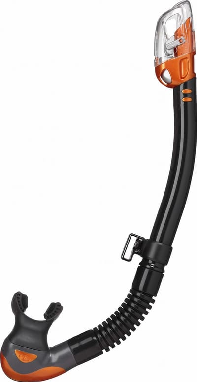 TUSA Hyperdry Elite II – Premium snorkel met droogtop systeem en hypoallergene siliconen mondstuk – Zwart/Oranje – SP0101QB EO