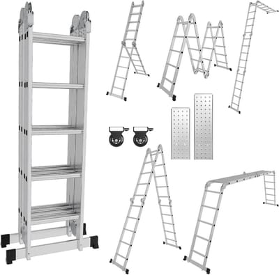 Aluminium 7-in-1 Multifunctionele Vouwladder 5,82m met Steigerplaten