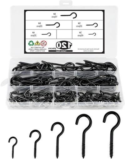 Set van 120 Schroefhaken van Koolstofstaal - Ideaal voor Planten, Keukenaccessoires en Tuinversiering - Zwart