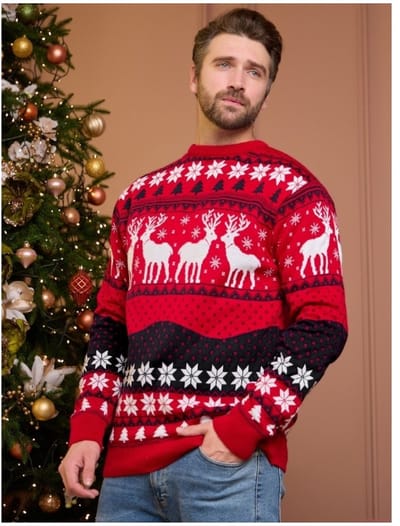 SUNMOOL Gebreide Kersttrui - Heren trui - Warme trui - Christmas Sweater - Rood - Heren - Maat : S