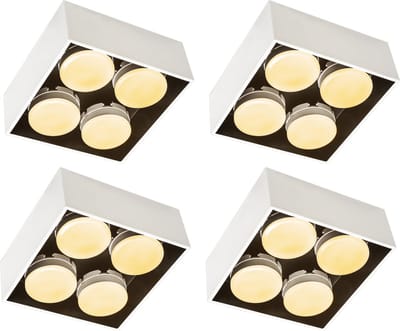 Cube Plafondlamp met 4 lichtpunten - Draaibaar licht - Staal - 20 x 20 cm - GX53 - Wit - 4PACK - Plafonniere - Plafonnieres - Plafoniere slaapkamer - Plafondlampen - Badkamerlamp - Plafond lamp