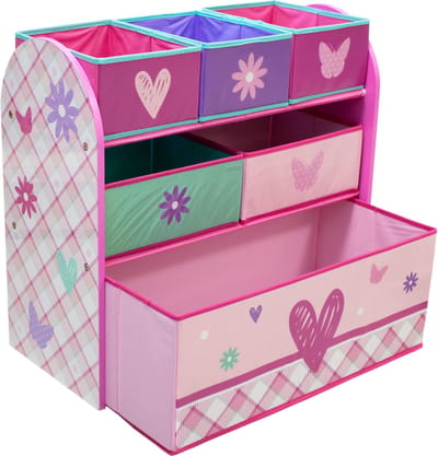 Vrolijke Hartjes Opbergkast - Speelgoed Opbergbank - Kinderkast met Opbergbakken - Opbergsysteem voor Kinderen - 62,5 x 29,5 x 60 cm