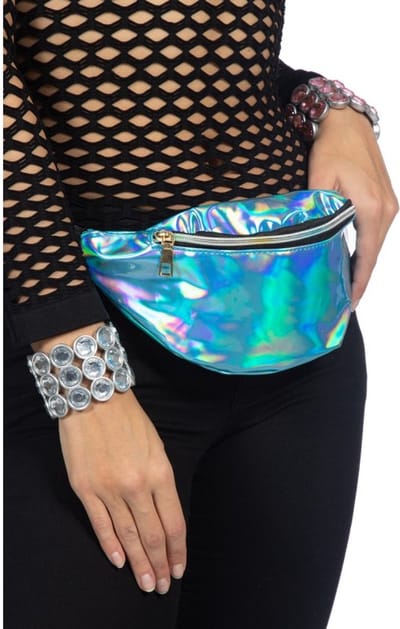 Heuptasje - Fanny Pack - Festival - Verkleedaccessoire - Disco - Foute Party - Holografisch Blauw - One Size