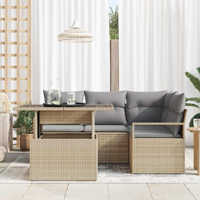 vidaXL - Tuinbank - Set - 5 - st - 4-Aantal - zitplaatsen - Beige - en - Lichtgrijs