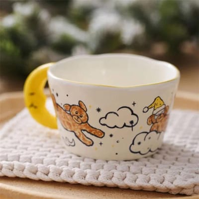 300ml Creatieve Cartoon Lieveheersbeestje Hond Patroon Koffiekop met Maan Handvat Keramische Mok Ontbijt Melkkopjes voor Kinderen Verjaardagscadeau 300ml gray