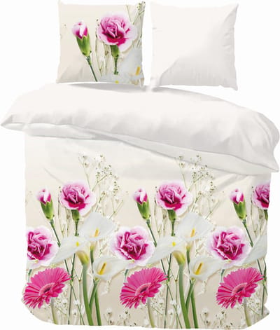iSleep Dekbedovertrek Boeket - Eenpersoons - 140x200/220 cm - Roze