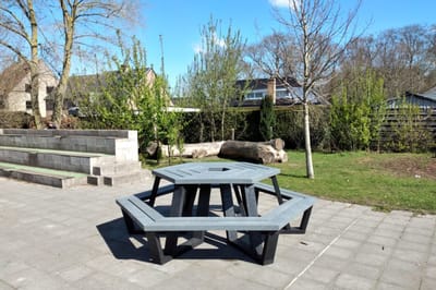 Rockwood® Picknicktafel Zwaar Kunststof Rond Zeshoekig - Mineral Grey 2.50m