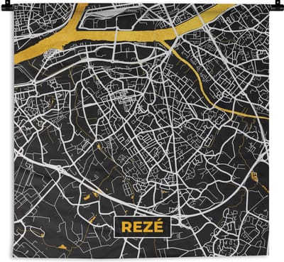 Wandkleed - Wanddoek - Frankrijk – Plattegrond – Kaart – Rezé– Stadskaart - 180x180 cm - Wandtapijt