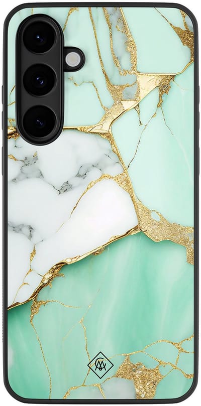 Casimoda® hoesje - Geschikt voor Samsung Galaxy S25 FE - Marmer Mint Goud - Zwart TPU Backcover - Marmer - Mint