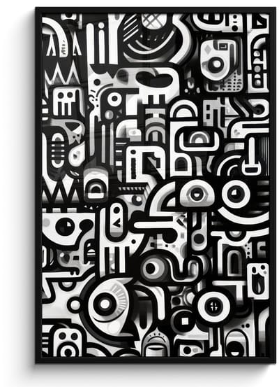 Poster in lijst - Fotolijst 80x120 cm - Posters - Symbolen - Abstract - Grafisch - Zwart - Posterlijst zwart - Decoratie - Wanddecoratie woonkamer - Muurdecoratie slaapkamer