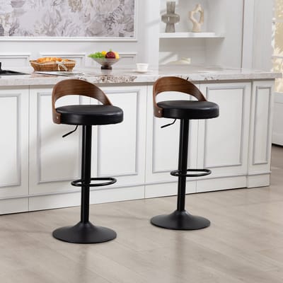 MODFU - Barhockers - 360° Draaibaar En In Hoogte Verstelbaar - Modern - Voor Keuken Of Bar - Metaal En PU - Zwart