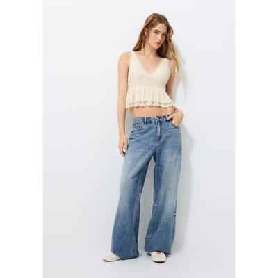 Stradivarius Kanten peplumtop met bandjes  Vanille XS
