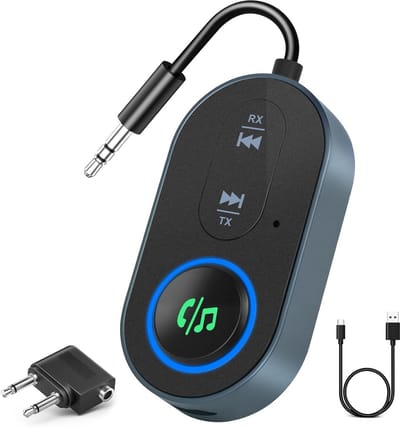 Bluetooth Adapter voor Vliegtuigen en TV, Draadloze 3.5mm Aux Transmitter en Ontvanger met Hoofdtelefoonadapter, Bluetooth 5.3 Technologie