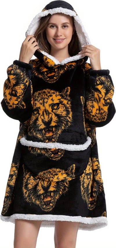 Livano Hoodie Deken Met Mouwen - Plaid - Knuffeldeken - Onesie - Fleece Blanket - Dames - Heren - Kinderen - Extra Zacht & Warm - Luipaard