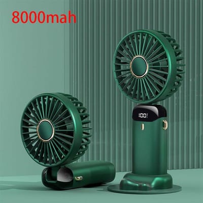 Ventilateur portatif 5000/8000mAh avec affichage numérique LED intelligent, Mini ventilateur portatif Rechargeable par USB, réglable à 5 vitesses 8000mah vert