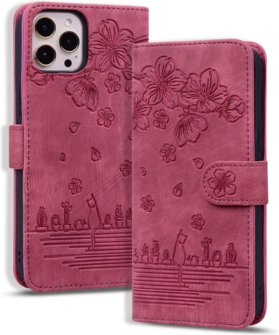Hoesje geschikt voor iPhone 11 - Bookcase - Koord - Pasjeshouder - Portemonnee - Camerabescherming - Bloemenpatroon - Kunstleer - Bordeaux Rood