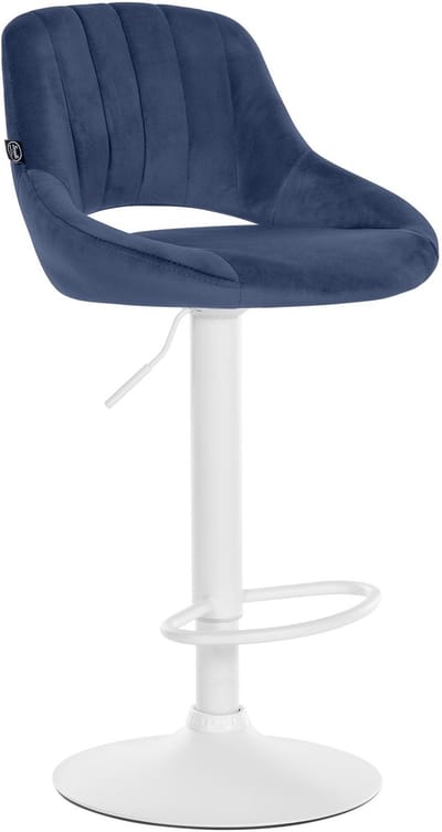 CLP Milet Barkruk - Met rugleuning - Verstelbaar - Velvet - Fluweel - wit/blauw