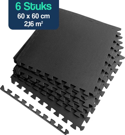 Hulser Puzzelmat - 60 x 60 x 1,2 cm - 6 stuks - 2,16m2 - EVA foam mat - Fitnessmat ondergrond - Vloerbeschermer tegels - Rubberen isolatiemat extra dik - Fitness vloer ondertegels - Sportvloer - Worstelmat - Tenttapijt schuimmat - Zwembad
