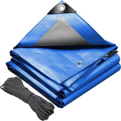 Afdekzeil - Beschermzeil - Tuin en buiten - Extra zwaar 180 g/m² - 4 x 8 meter - Blauw en zilver