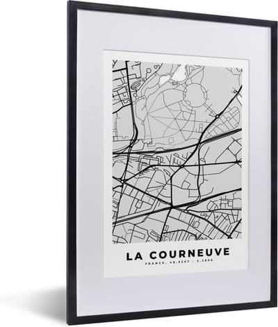 Fotolijst incl. Poster - La courneuve – Plattegrond – Frankrijk – Kaart – Stadskaart - 30x40 cm - Posterlijst