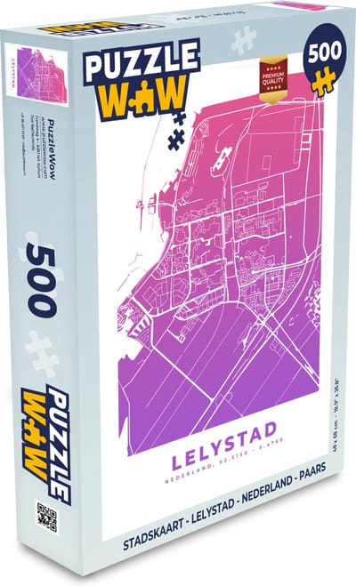Puzzel Stadskaart - Lelystad - Nederland - Paars - Legpuzzel - Puzzel 500 stukjes - Plattegrond