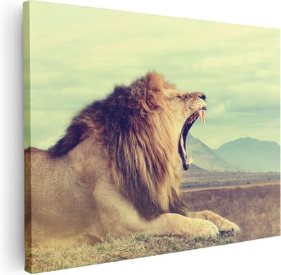 Artaza Canvas Schilderij Leeuwenkop - 40x30 cm - Klein - Muurdecoratie Dierenkop - Wanddecoratie Woonkamer - Kamer Accessoires Safari