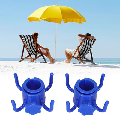Vierklauw Haken Set voor Parasol - Strandaccessoire voor Handdoeken en Zonnebrillen - Blauw - 2 Stuks