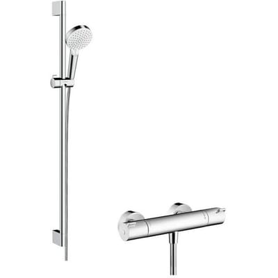 Hansgrohe Crometta Opb - douchesysteem Vario - met Ecostat - 1001 CL - glijstang 90cm chroom/w - thermostaat - wit