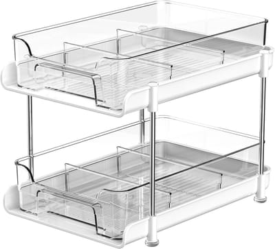 Onder gootsteen organizer uitschuifbaar 2-laags opbergrek kunststof roestbestendig afneembaar antislip 29x22x24 cm wit