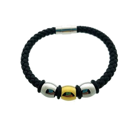 Rvs Sieraden - leren armband man met stalen kralen - unieke stijl-21cm