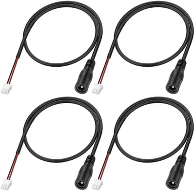DC 5.5x2.1mm naar XH 2.54mm 2-Pin Voedingskabel, 4 Stuks, 0.3m voor Monitoren, Routers en LED Strips