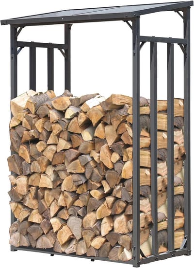 Haardhoutrek Tuin - Houtopslag Schuur - Brandhout Drogen - Met Weerbescherming - 130x70x185 cm - Antraciet