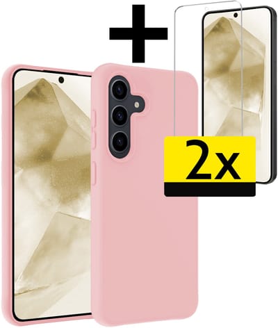 Hoesje - Met 2x Screenprotector - Geschikt voor Samsung Galaxy A56 - Sterk & Shockproof - Back Cover - Siliconen Case - Telefoon Hoes - Telefoonhoesjes - Lichtroze