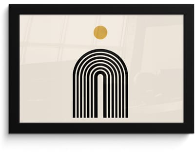 Poster in lijst - Fotolijst 30x20 cm - Posters - Minimalistisch - Zwarte boog - Gouden cirkel - Posterlijst zwart - Decoratie - Wanddecoratie woonkamer - Muurdecoratie slaapkamer