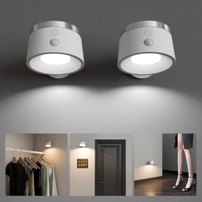 Draadloze LED Wandlamp met Bewegingsmelder - Batterij Aangedreven, 360 Graden Draaibaar, Dimbaar voor Binnengebruik