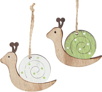Decoratieve slakkenhoutdecoratie om op te hangen naturel groen 6,5cm 1
