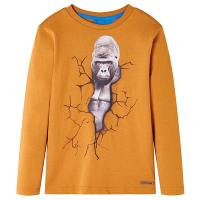 vidaXL - Kindershirt - met - lange - mouwen - 116 - donkerokerkleurig