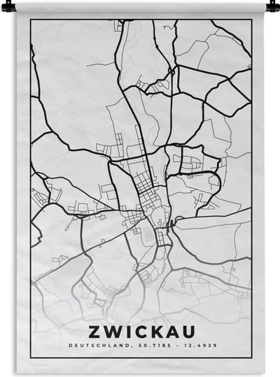 Wandkleed - Wanddoek - Zwickau - Plattegrond - Kaart - Stadskaart - 120x180 cm - Wandtapijt