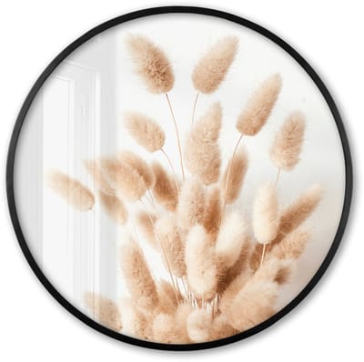 Poster in lijst Rond - Fotolijst 60x60 cm - Posters - Pampasgras - Pluim - Wit - Beige - Ronde posterlijst zwart - Decoratie - Wanddecoratie woonkamer - Muurdecoratie slaapkamer