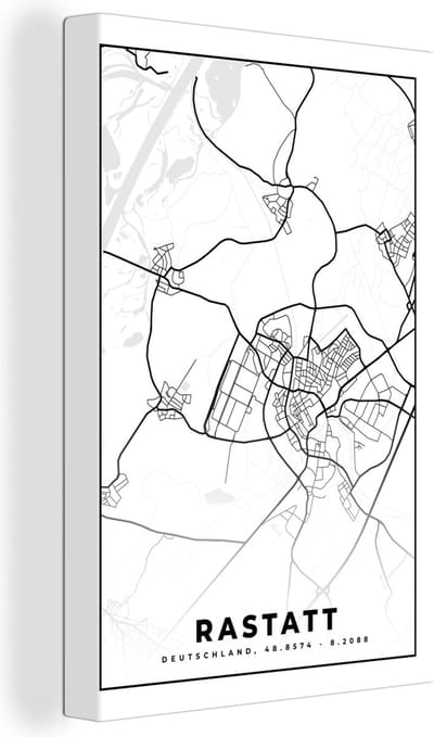 Canvas Schilderij Stadskaart - Rastatt - Kaart - Plattegrond - 20x30 cm - Wanddecoratie