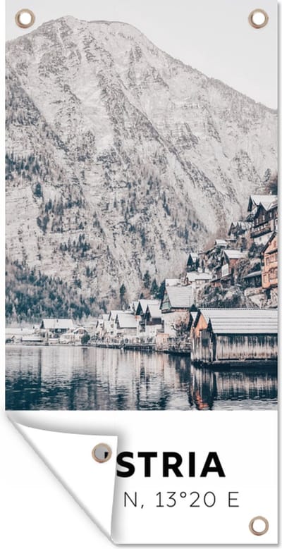 Schuttingposter Oostenrijk - Water - Berg - Alpen - 100x200 cm - Tuindoek