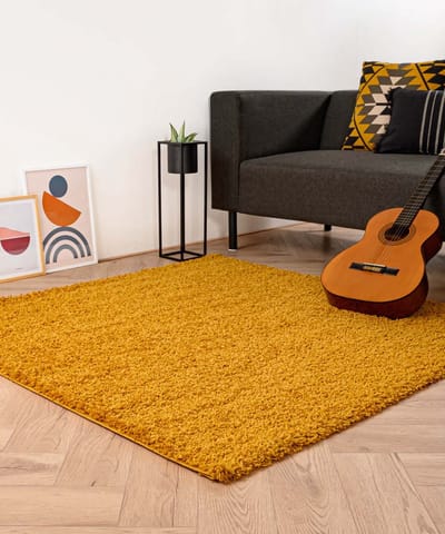 Vierkant hoogpolig vloerkleed - Shaggy Trend okergeel 140x140